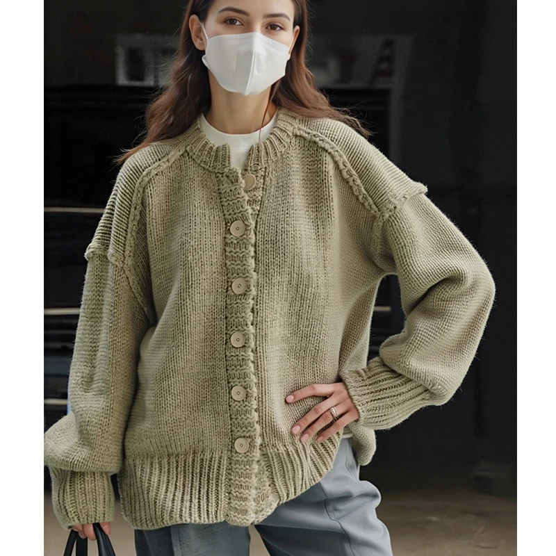 

Fashion Autumn and Winter Loose Knit Cardian Elegant Long-sleeved Solid Color Sweater Jacket Sweet Women's Cardigan Sweater