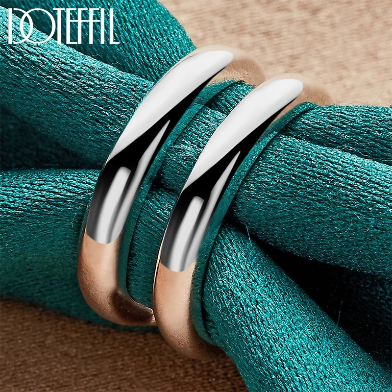 DOTEFFIL 925 Sterling Silver Double Smooth Line Couple Ring For Woman Man Wedding Engagement Party Jewelry