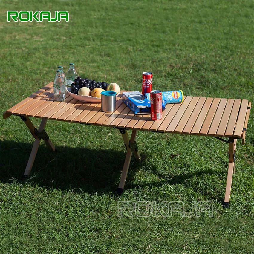 Portable Folding Egg Roll Table Set For Camping Picnic Bbq Solid Wood Outdoor Indoor Multifunctional Omelet Table Furniture