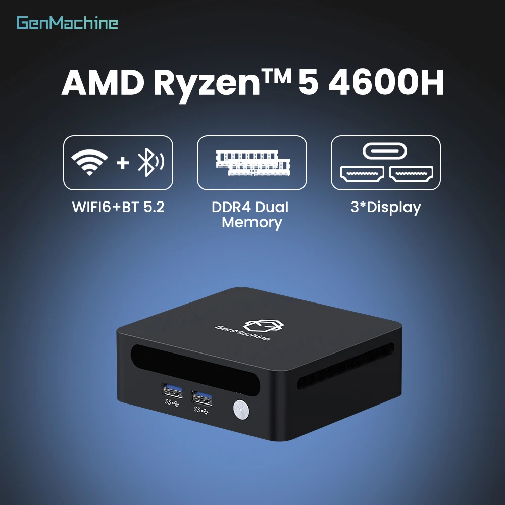 Mini Pc Ordenador Genmachine AMD Ryzen 5 4600H Mini Pc Windows 11 Ryzen Desktop 6C/12T 4.0GHz Perfect for Streaming & Work Diy