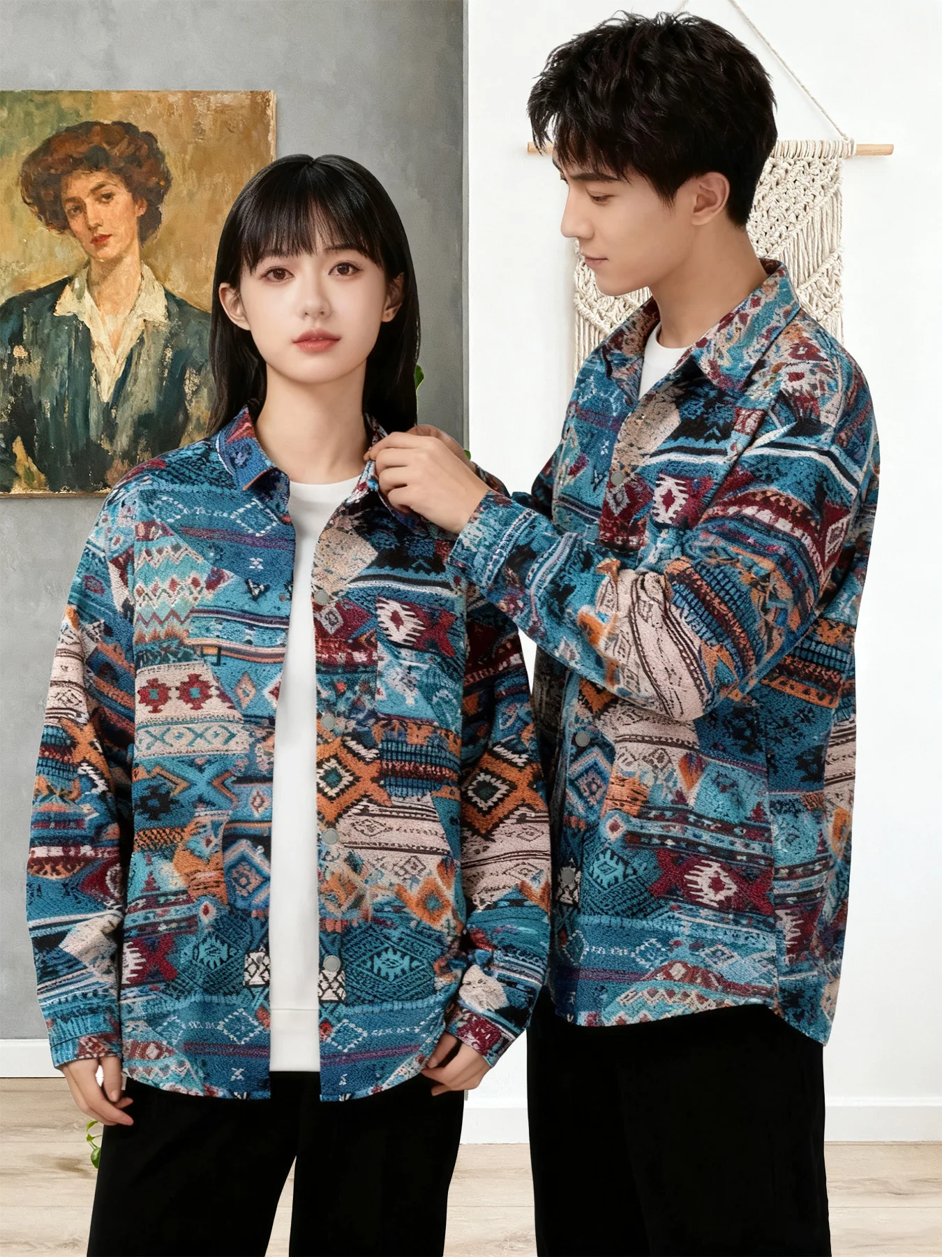 

Men's American Vintage Navajo Jacquard Long Sleeve Spring and Autumn Retro Ethnic Casual Jacket