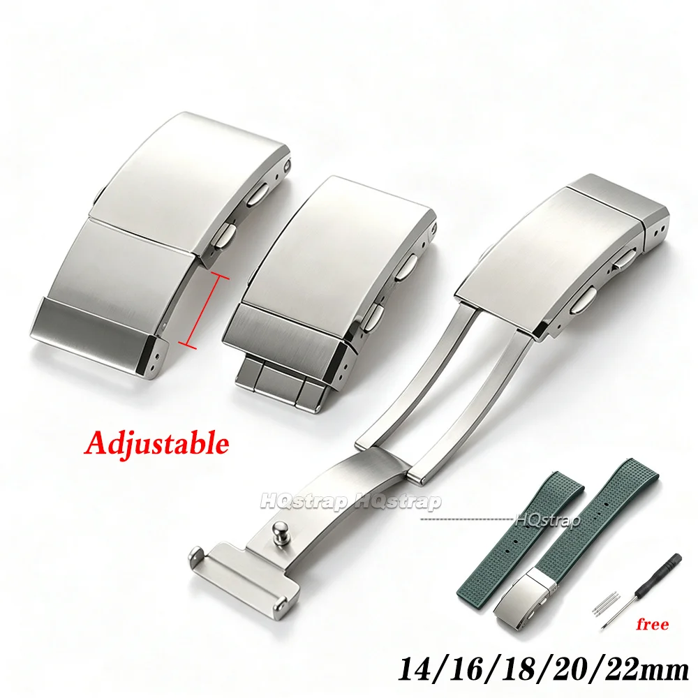 Adjustable Extendable Watch Clasp 14mm 16mm 18mm 20mm 22mm Universal Premium Metal Button 316L Solid Steel Brushed Watch Buckle