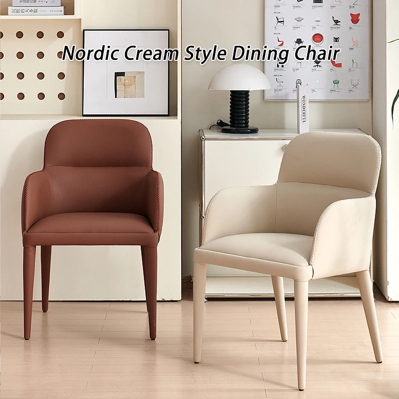 

Luxury Leather Dining Chair with Armrests Soft Kitchen Dining Room Chair for Home Hotel Modern Steel Leg Cafe Dinner Table Chair