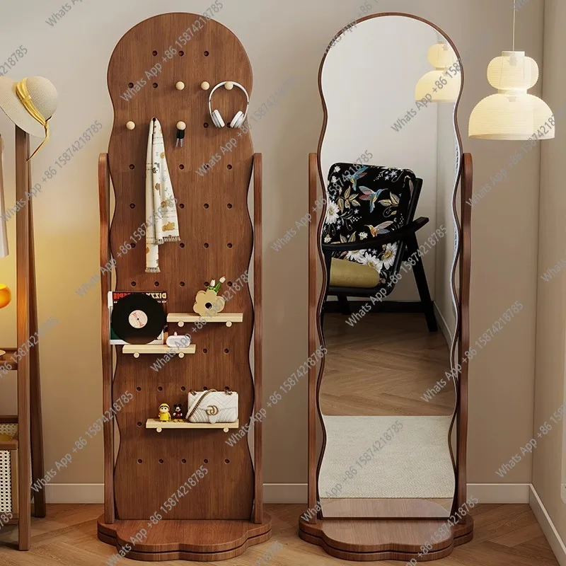 Full-body mirror, hole plate, integrated wave full-length mirror, rotating floor mirror, home girls' bedroom fitting
