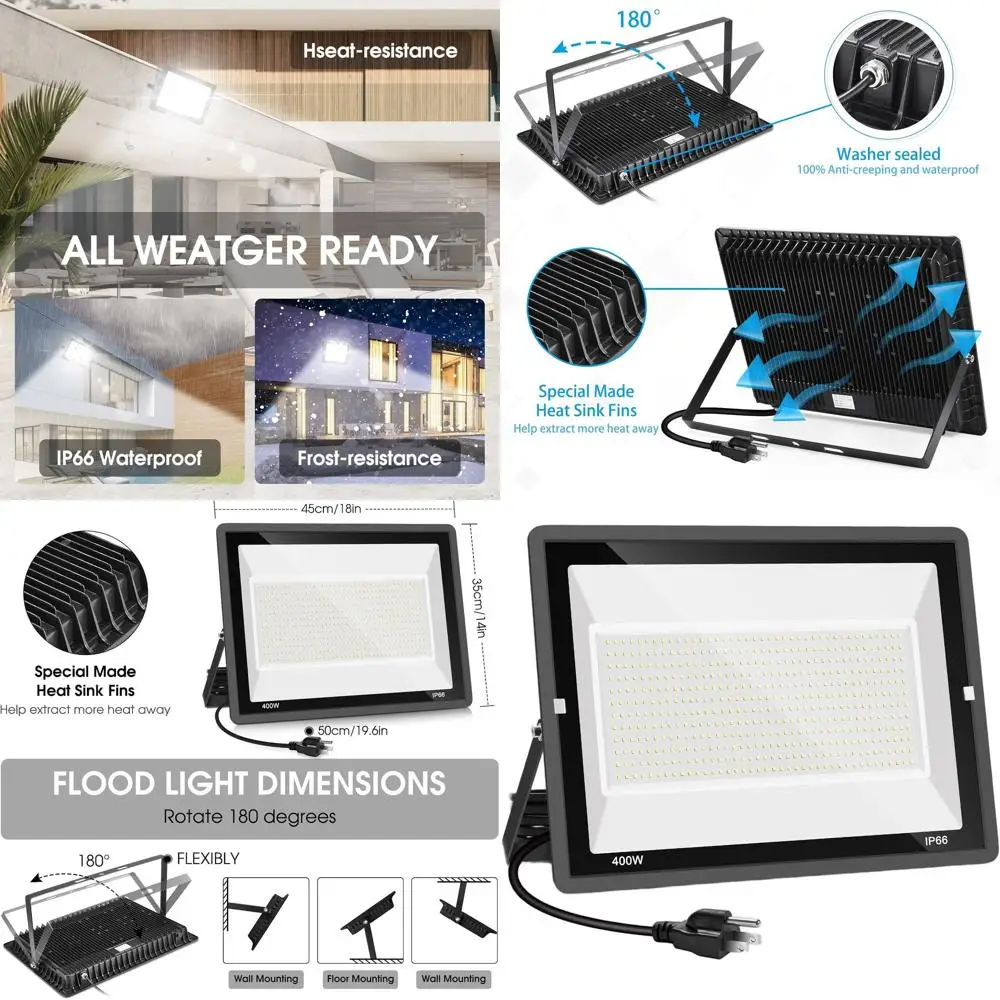 

Светодиодный стадионный прожектор 400 Вт, эквивалент 2400 Вт, 50500 лм, 5000K дневной свет, водонепроницаемое коммерческое/спортивное освещение для полей