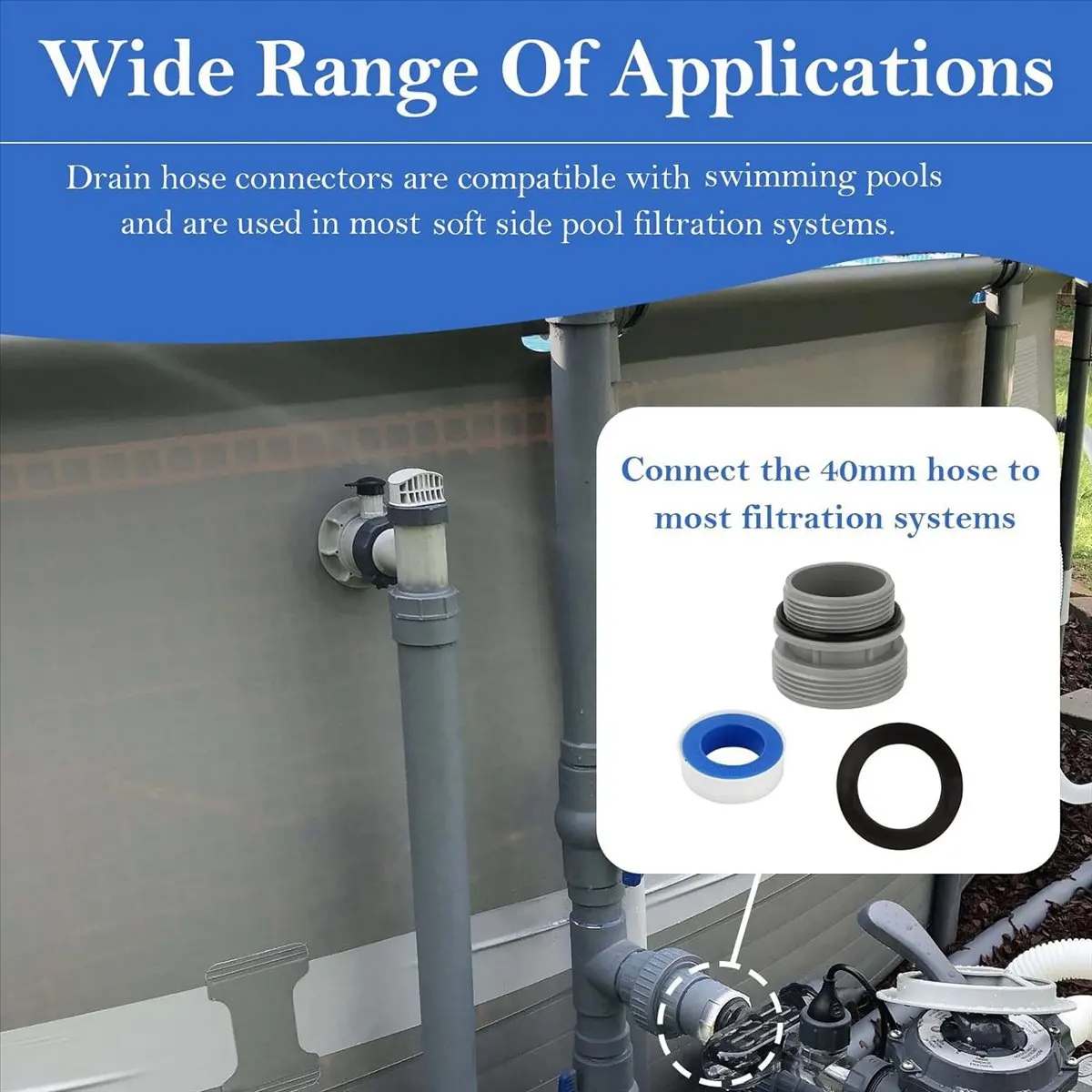 L79A Pool Hose Adapter 1 1/4Inch to 1 1/2Inch, Converting Pool Pumps, Filters,Heat Pumps to 1 1/2 Inch Hose with -on Nut