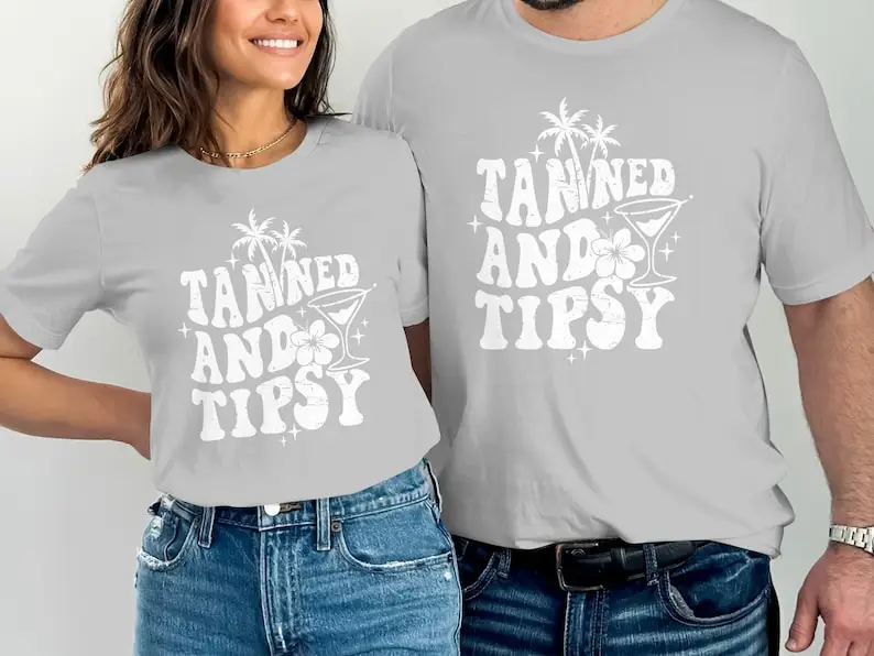 Tanned and Tipsy T-Shirt or Sweatshirt, Funny Summer Beach Shirt, Vacation Graphic Tee, Tropical Party Shirt, Hawaii Shirt