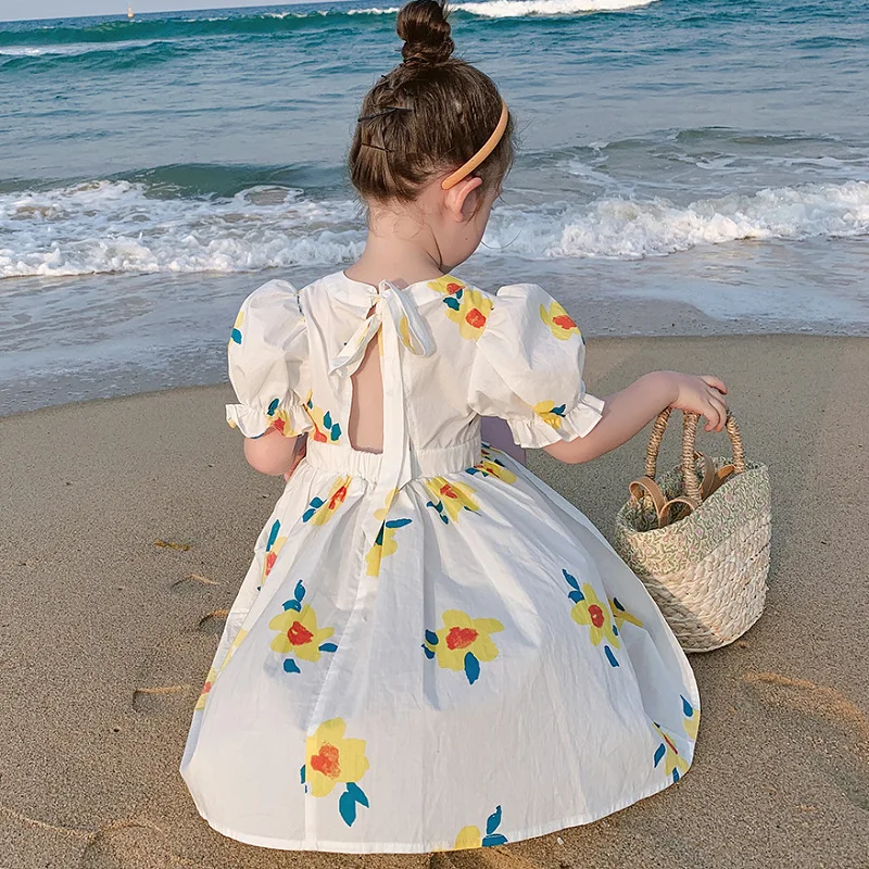 Girls' Dress Fresh Floral Backless Princess Dress25Summer New Foreign Trade Children's Wear Delivery