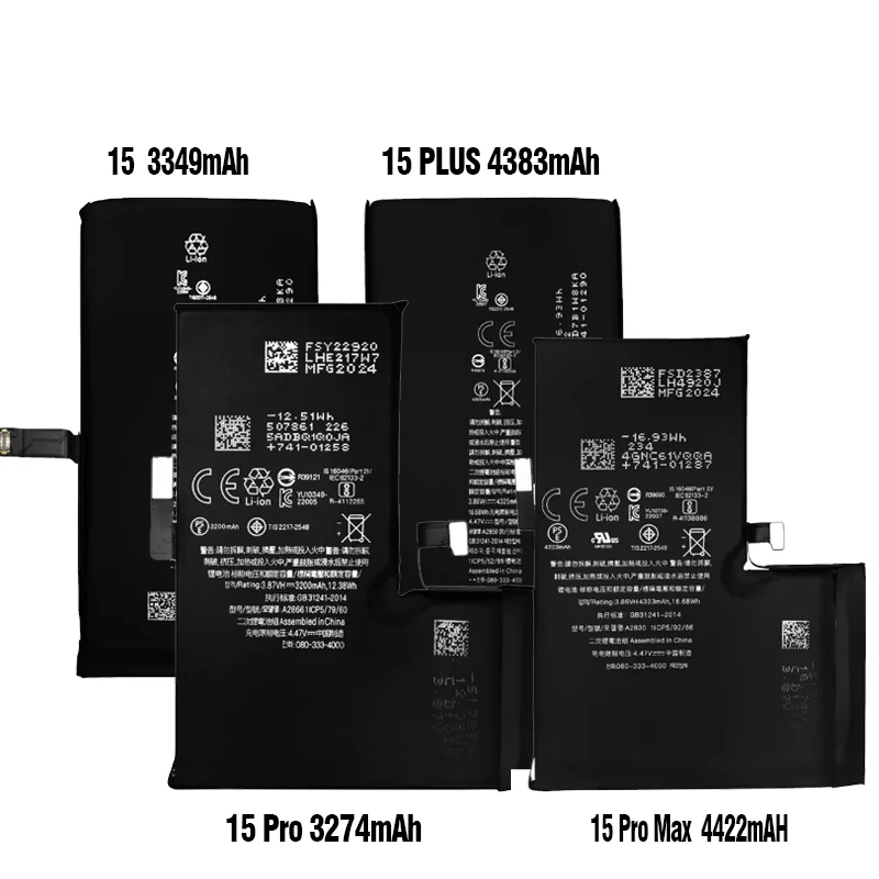 Battery for Apple Iphone 15 3349mAh 15Pro 3274mAh 15Plus 4383mAh 15Pro Max 4422mAh Replacement Batteries