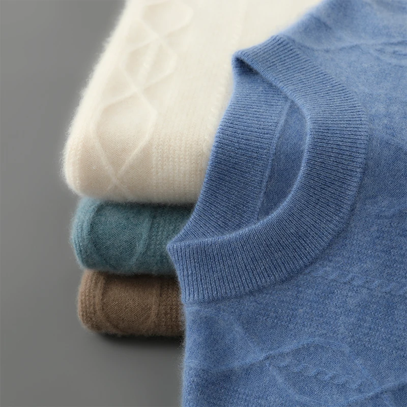 Autumn And Winter New Seven-Pin Thick Contrast Round Neck 100 Pure Wool Men's Color Matching Knit Bottoming Sweater Inside