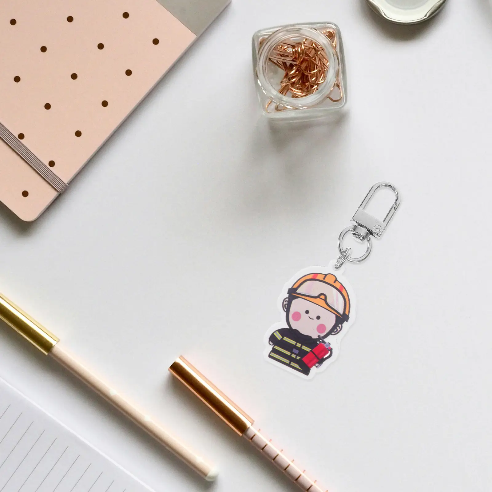 Acrylic Firefighter Keychain Eye Catching Firefighter Pendant For Car Key Accessory Christmas Party Favors Cartoon
