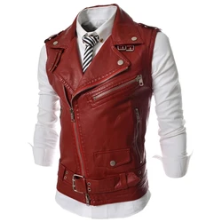 PU Faux Leather Vest for Men Sleeveless Waistcoat Motorcycle Coat Multi Zipper Punk Stage Singer Costume Black Autumn Fashion