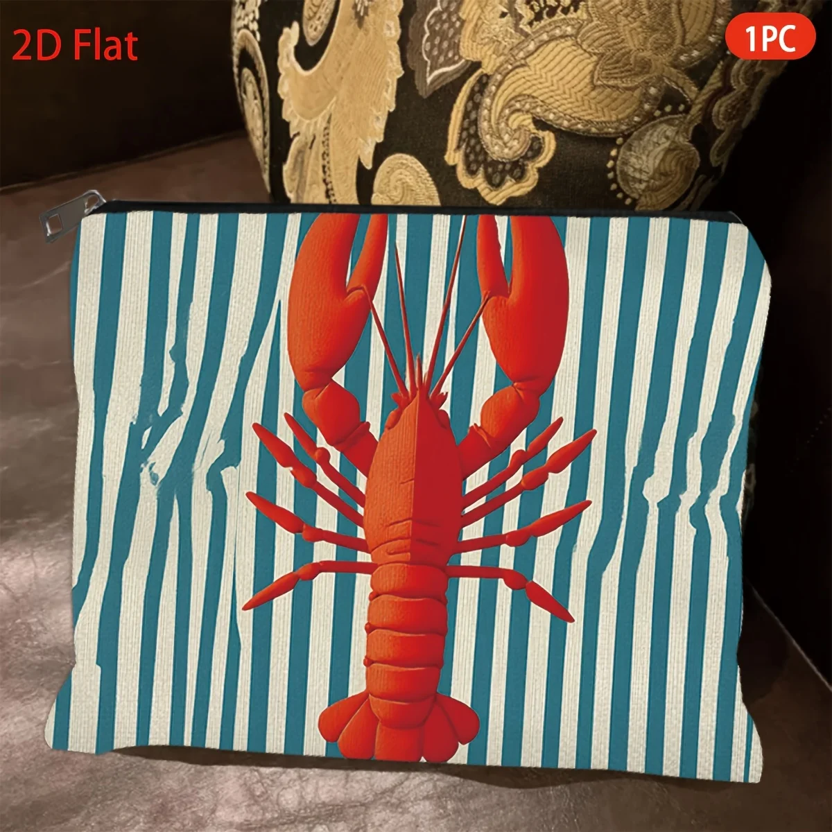 Red Lobster Striped Background Patterned Makeup Bag Suitable for Storing Small Items Accessory Storage Multifunctional Portable