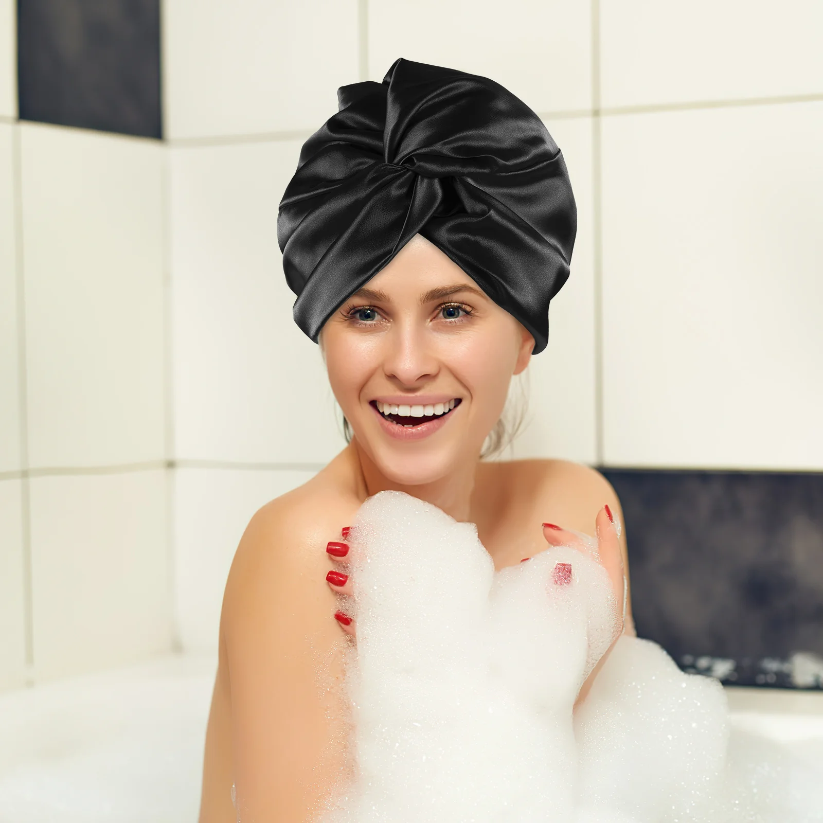 

Women Sleep Cap Made of Smooth Imitation Silk Fabric Stretchable Night Hat for Hair Protection Bathing and Sleeping Use