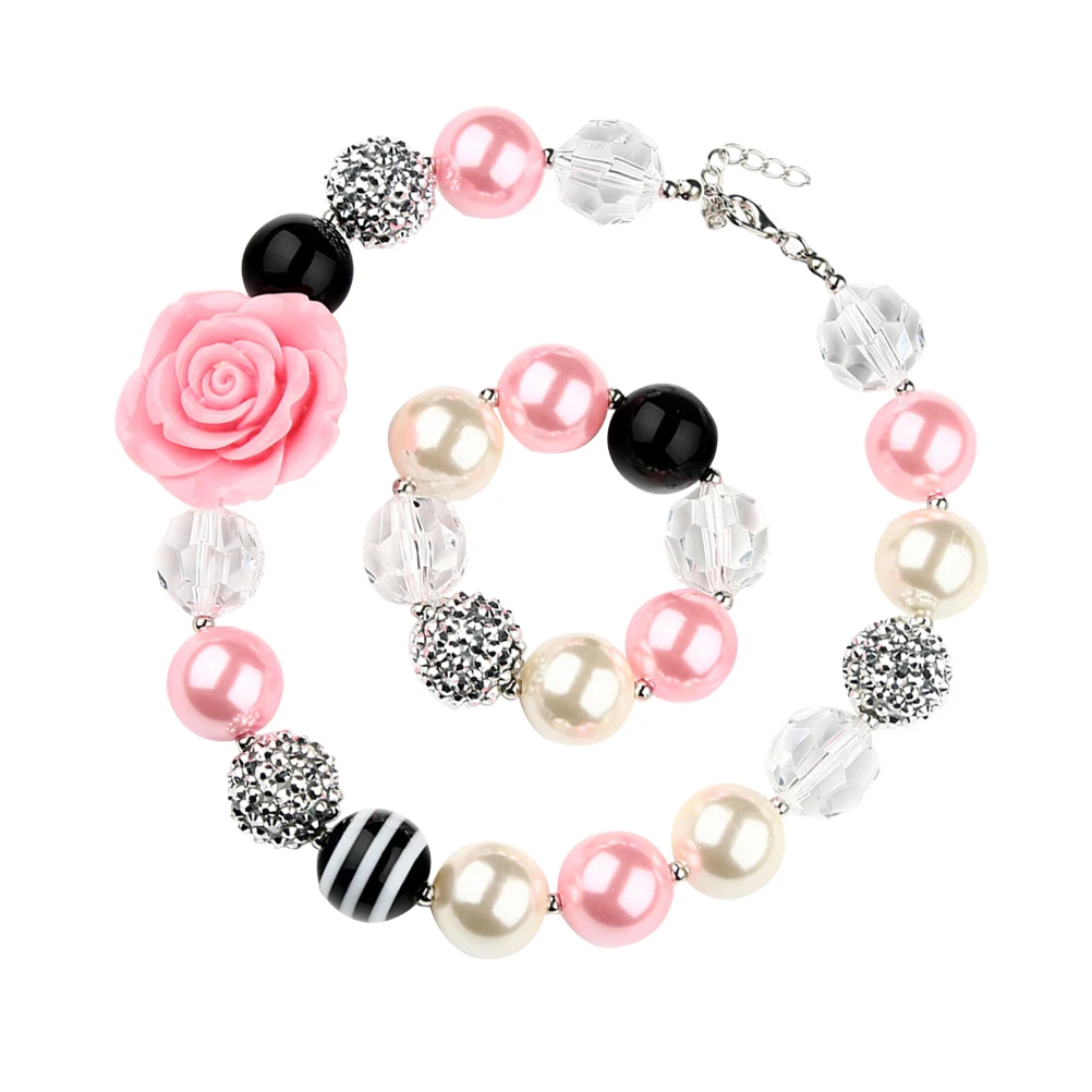 

2pcs Resin Flower Necklace Bracelet Set Children Beads Decoration Girls Baby Accessories Christmas Toddler Jewelry