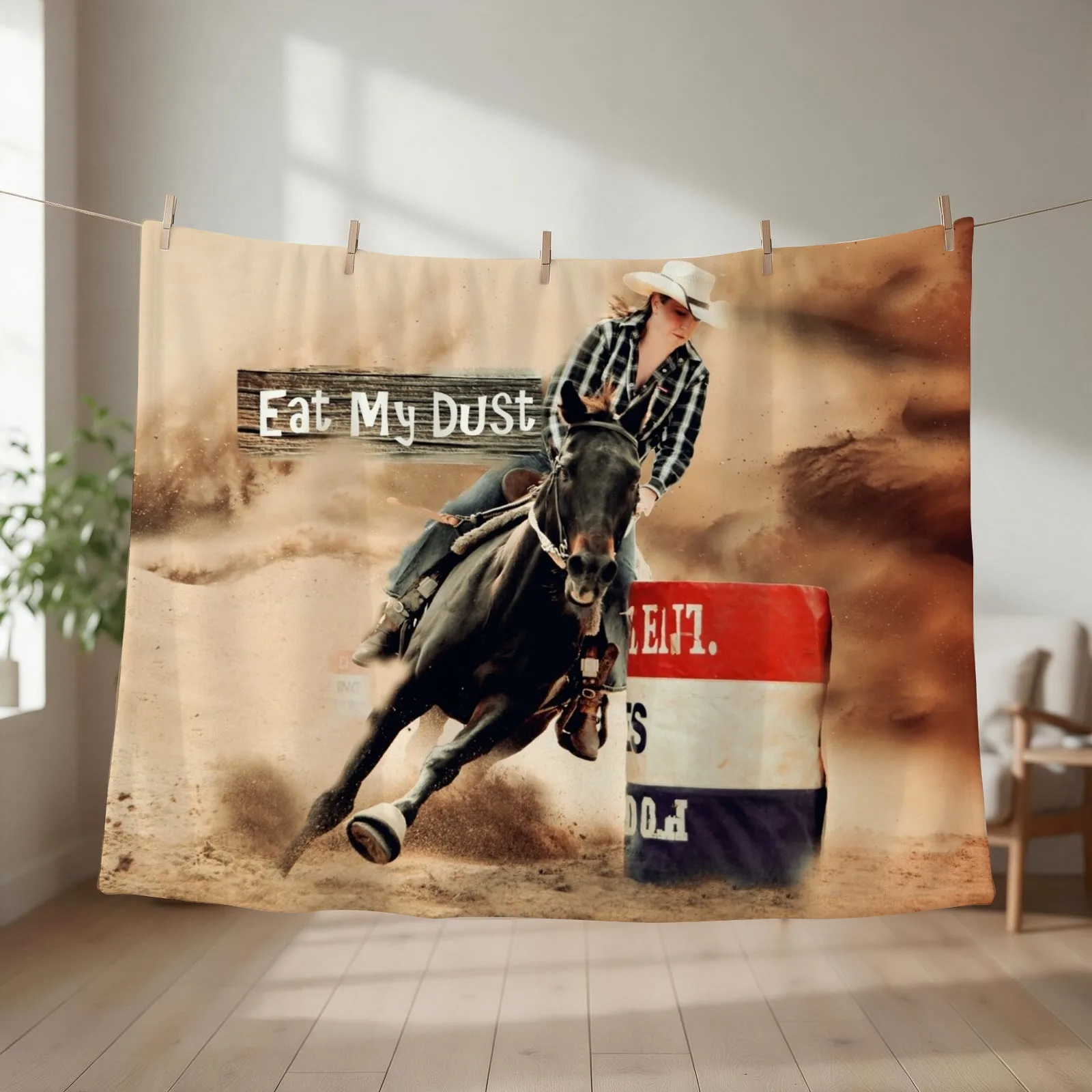 RODEO BARREL RACER QUOTES, ART AND DESIGNS Throw Blanket couch cozy soft plush fuzzy picnic outdoor blanket
