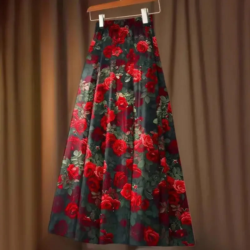 Floral Vintage Skirt Women 2025 Faldas Mujer De Moda High Waist Big Swing Jupe Fashion Korean Saia A-line Summer Skirts 63c578