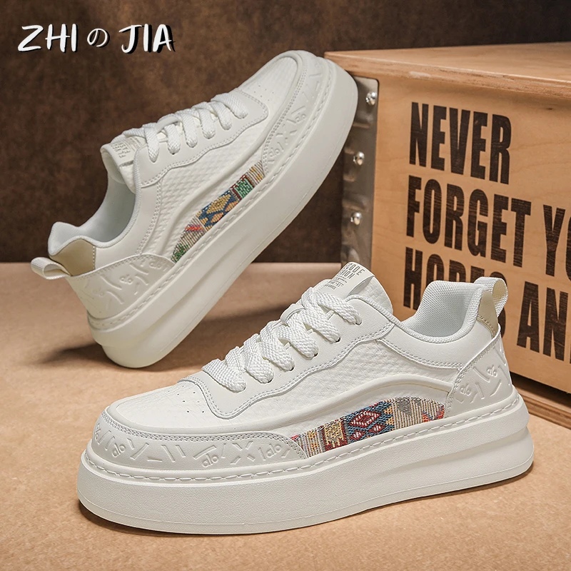 

Men's Fashion White Shoes Spring and Autumn Leather Sports Shoes New Casual Sneaker Tourist Hiking Flat Footwear 39-44