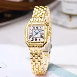2025 Luxury Women's Fashion Square Watches Gold Alloy Strap Ladies Quartz Wristwatches Qualities Female Roman Scale Clock