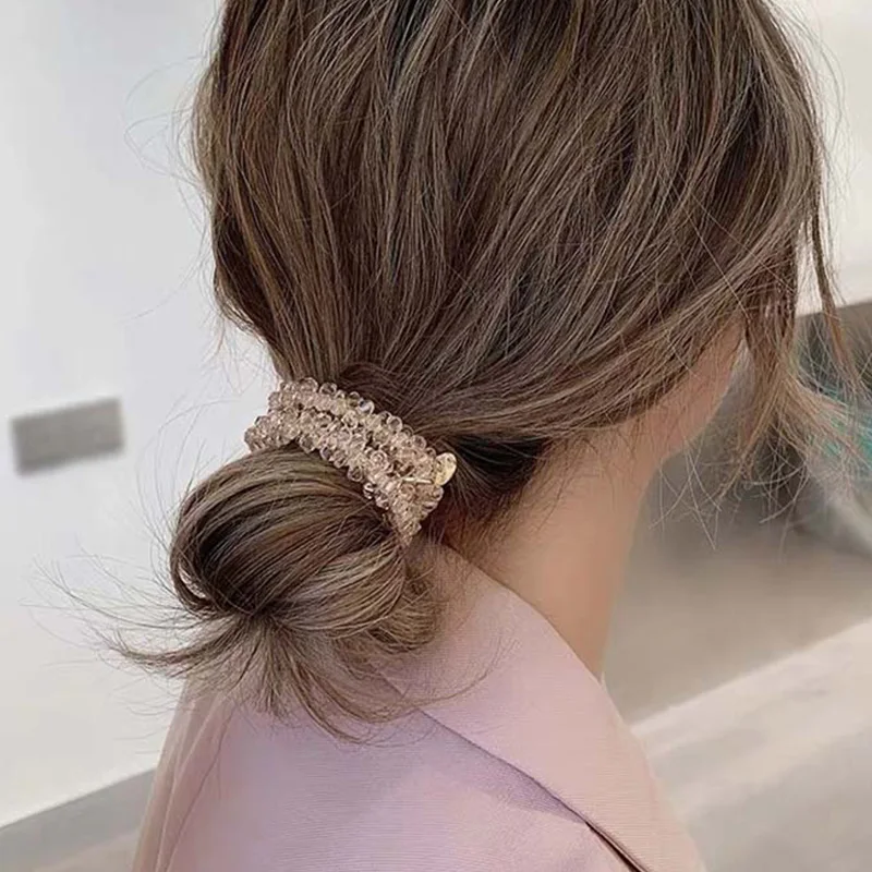 Women Shiny Crystal Pearl Hair Ring Handmade Elastic Beaded Ponytail Holders for Elegant Girl Fashion Hair Accessories