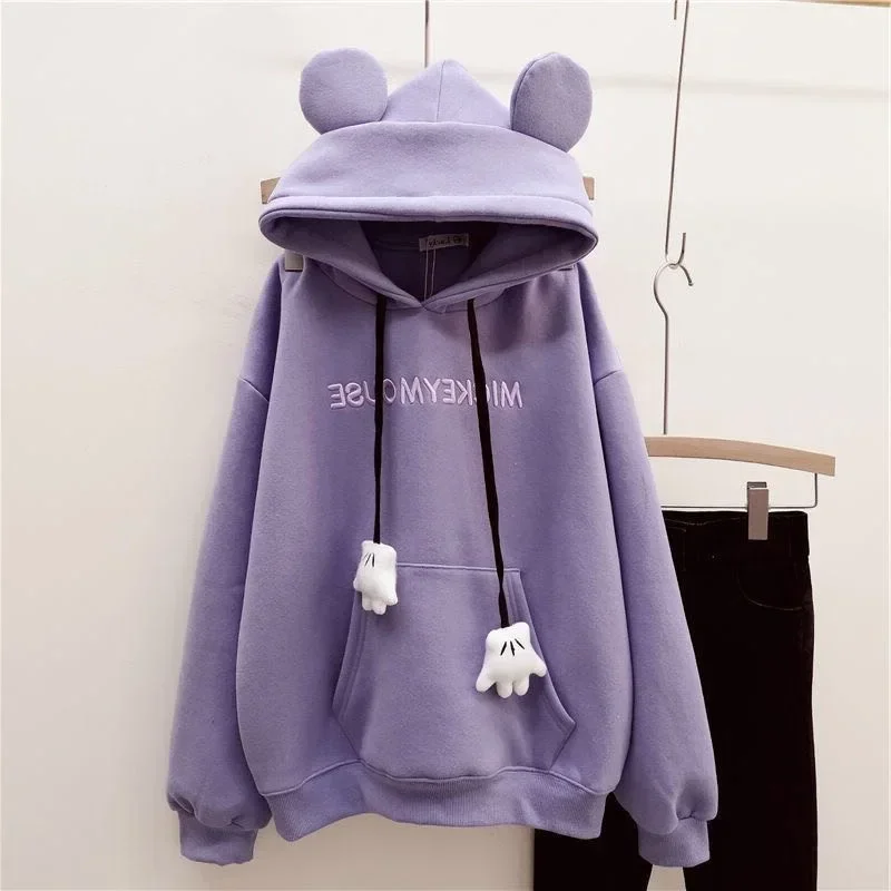 Little Bear Hoodie Women\'s Korean Edition Casual Design Cute Ears Hooded Sweatshirt Autumn Winter Fashion Daily Lady Coats