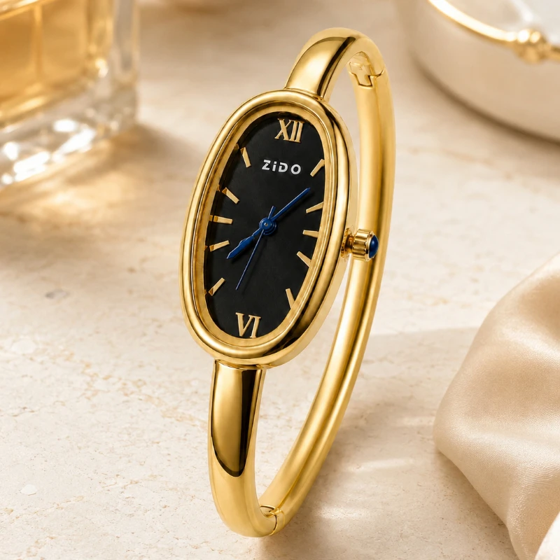 

Vintage Gold Ladies Bangle Watch Elegant Slim Women's Oval Dial Quartz Wristwatch Luxury Fashion Female Clock relogio feminino