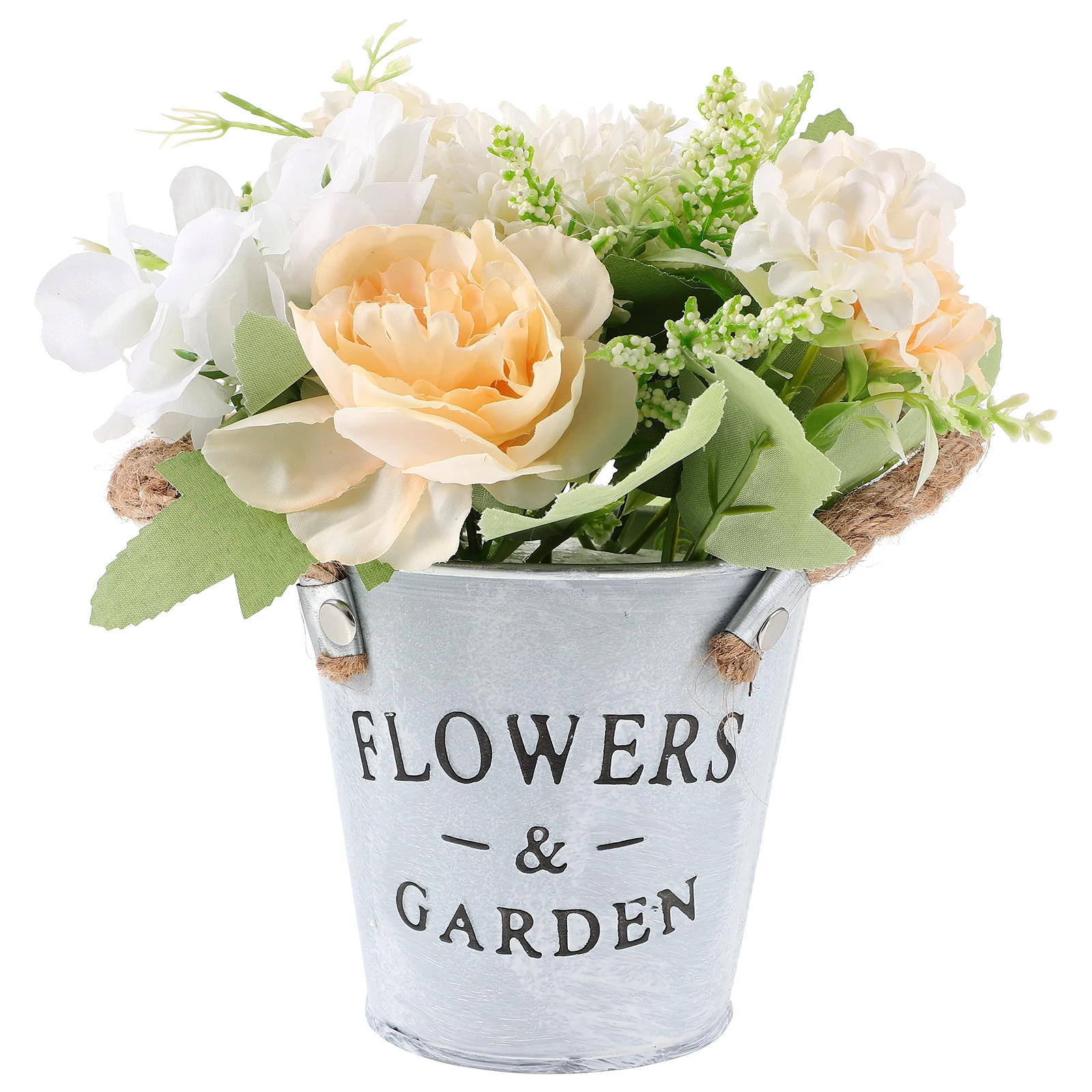 

Simulated Dry Flower Bouquet 1 Rose Pink Artificial Flowers for Room Dining Table Centerpieces Non Fading Metal Pot