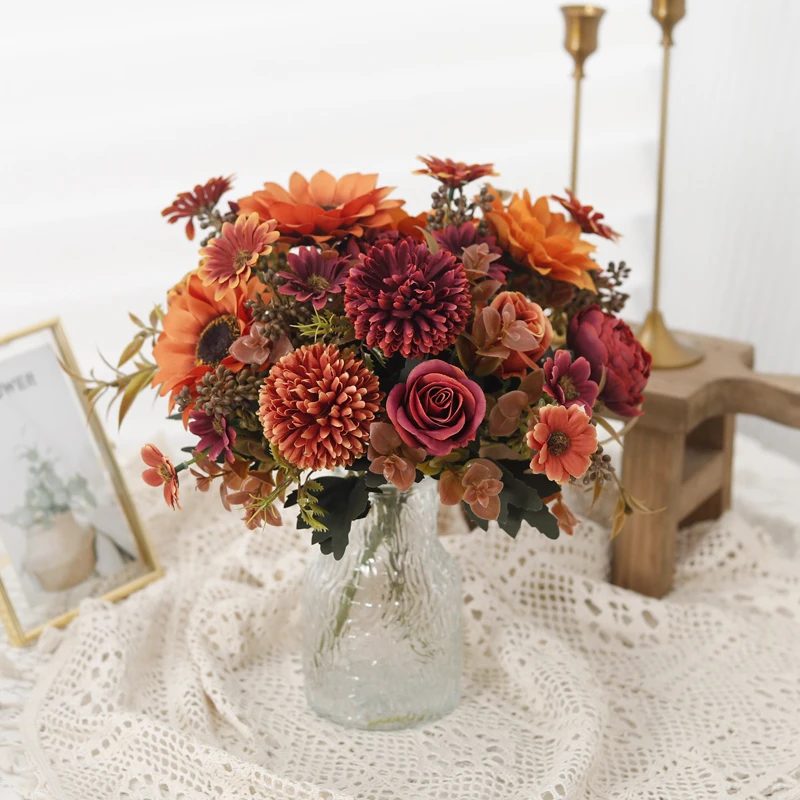 Kahaul Rose Künstliche Löwenzahnblumen Brautstrauß Fake Blumengarten Hochzeit Party Wohnzimmer Home Tisch Weihnachtsdekoration