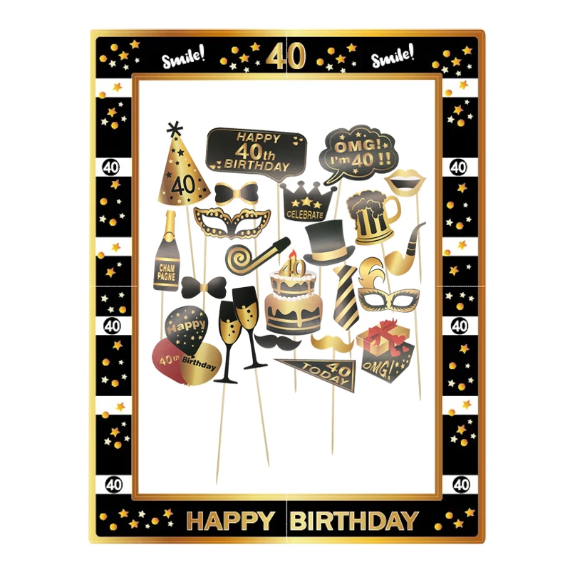 1Set 30 40 50 60 Year Happy Birthday Party Photo Booth Props Frame Adult Women Men 30th Anniversary PhotoBooth Props Supplies