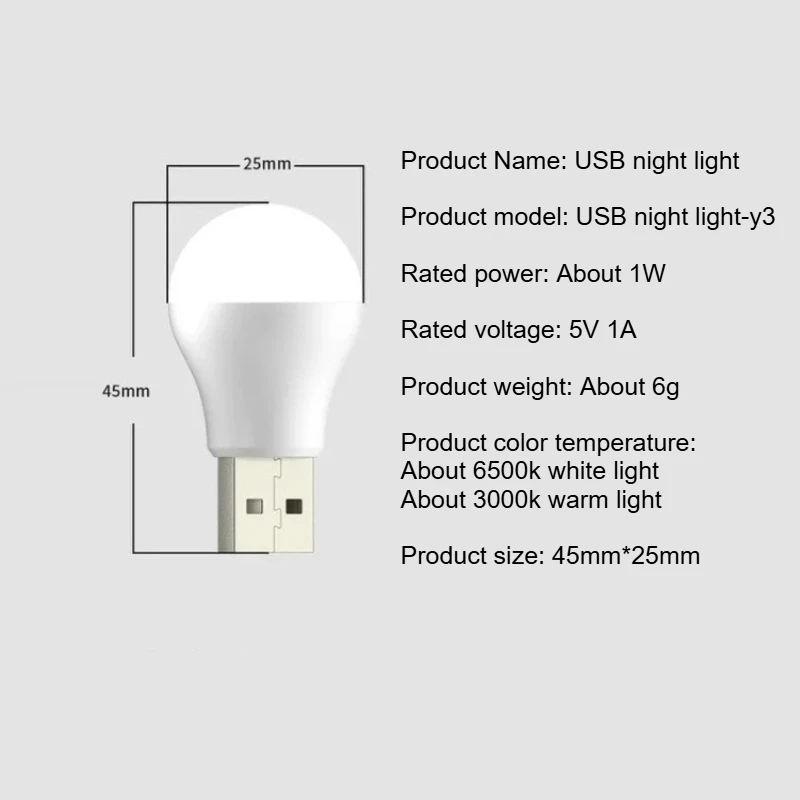 2pcs USB Plug Mini Round LED Lights Eye Protection Night Light Reading for A Laptop Computer Mobile Power Charging Book Lamps