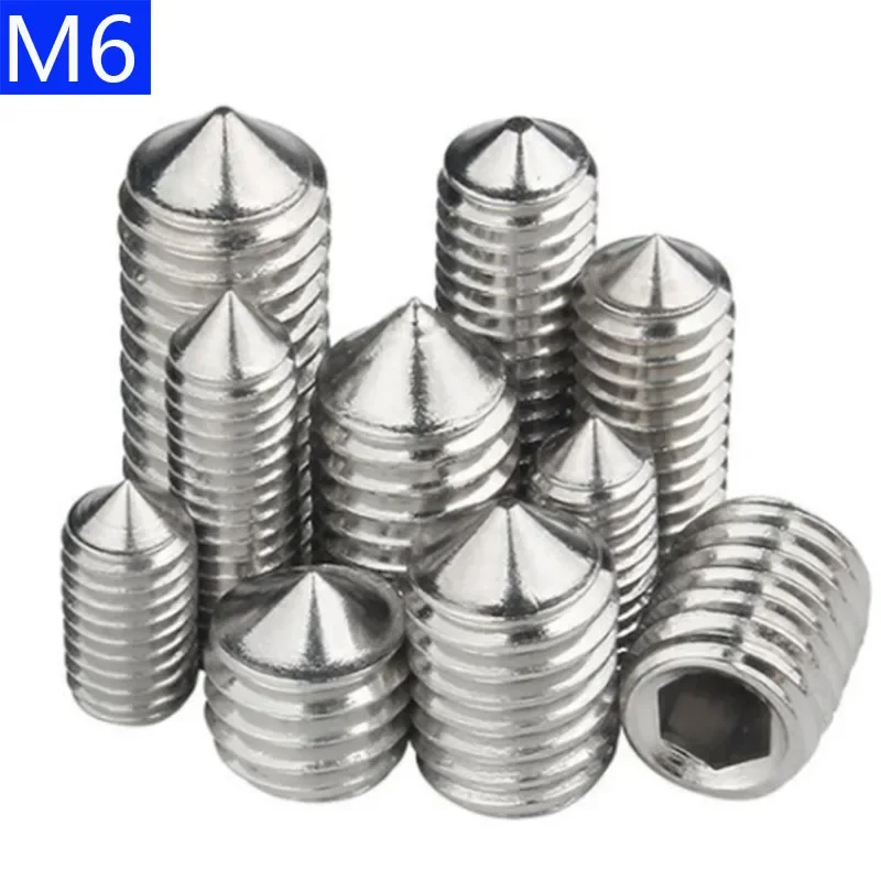 M6 304 Stainless Steel Grub Screws Cone Point Hex Socket Set Screws Bolts DIN 914