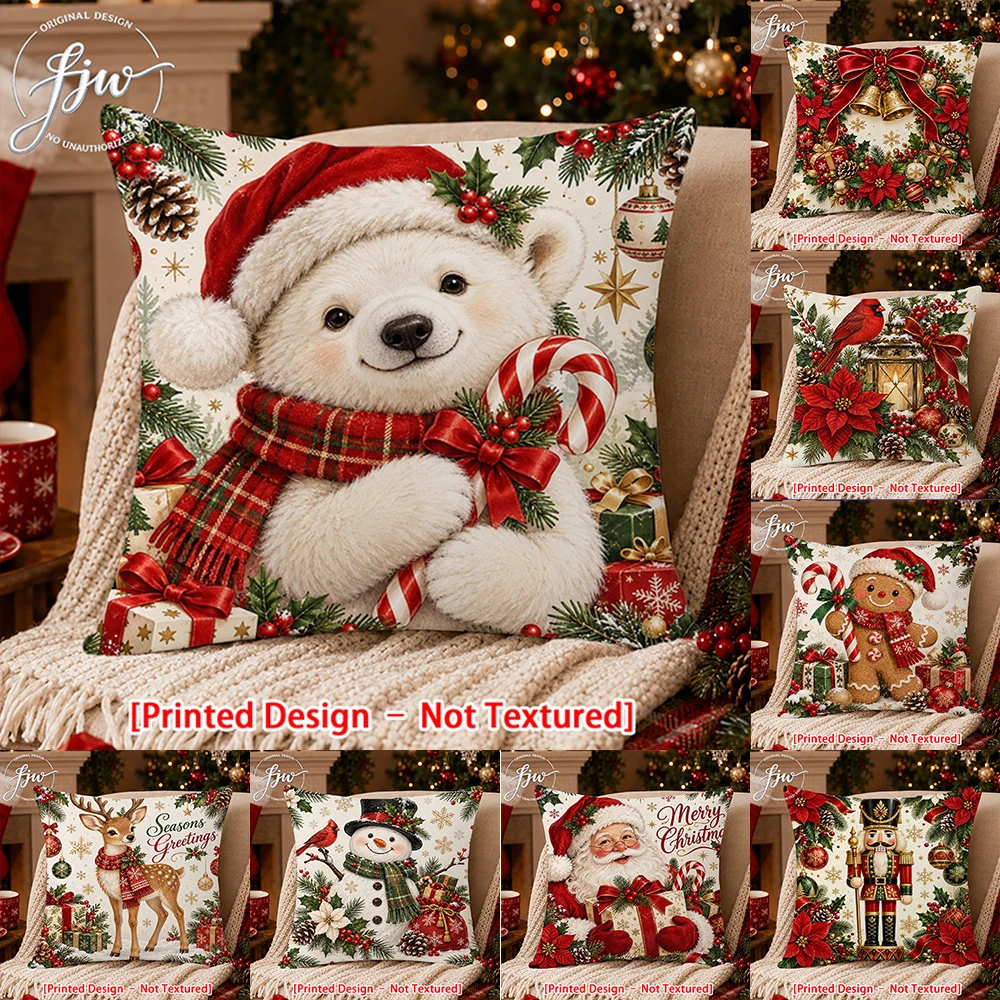 1pc Christmas Throw Pillow Covers, Cute Themed Cushion Covers for Sofa Bed Decor