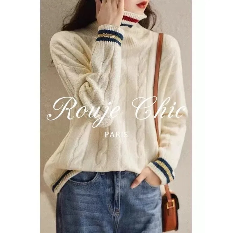 Stitched Contrasting Color Sweaters Temperamental Autumn Winter New Thickened Fashion Bottoming Tops
