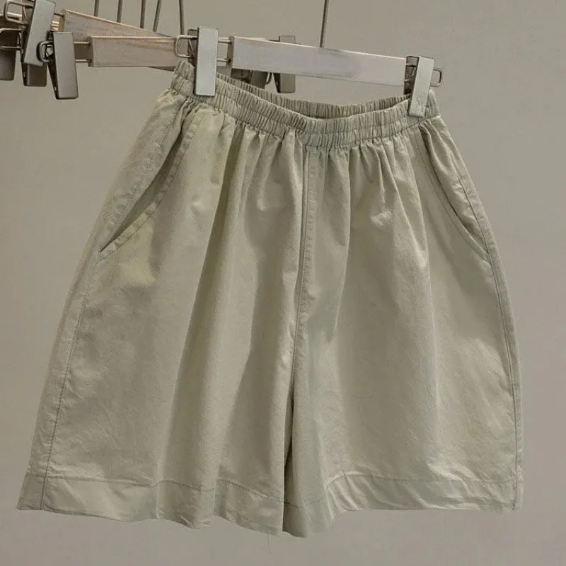 Women's Candy Color Elastic Waist A Line Shorts Loose Cotton Casual Summer Shorts