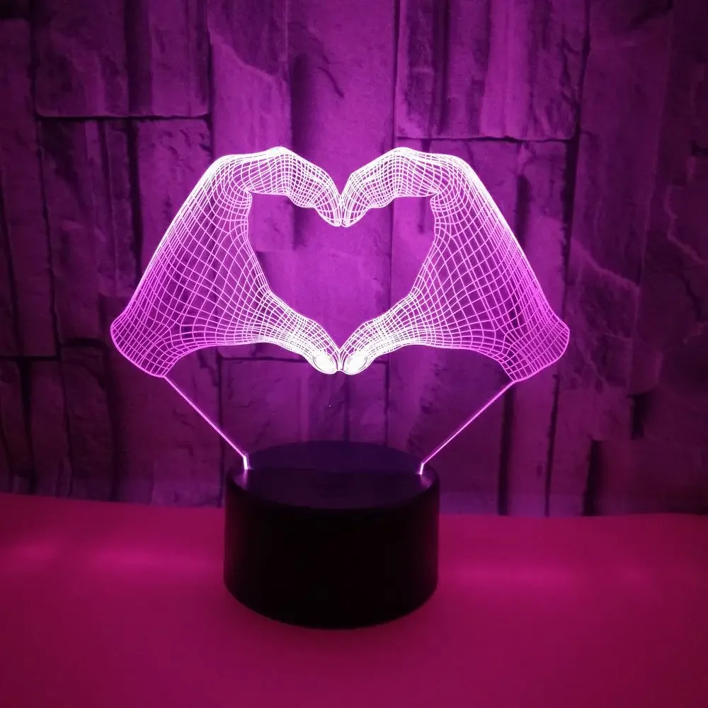 Nighdn Love Heart Gesture LED Night Light Valentine\'s Day Gift Couple 3D Illusion Lamp Bedroom Table Desk Bedroom Decoration