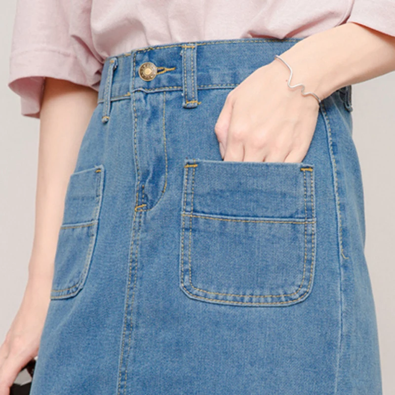 2023 New Spring Summer Style Denim Skirt Women Sexy Split Slim High Waist Midi Skirts Vintage Casual Long Jeans Skirt Saia SF200