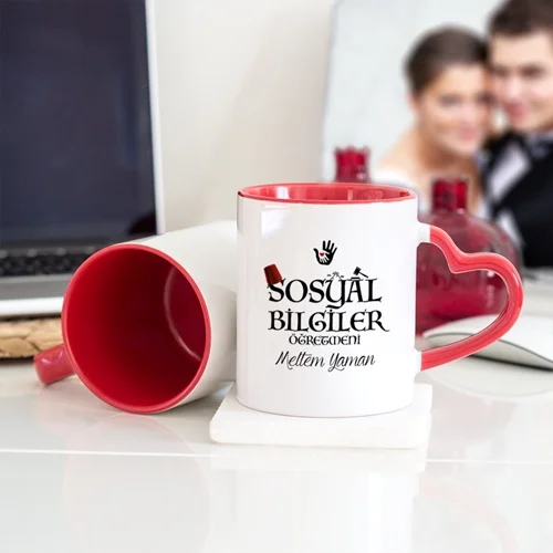 Personalized social information teacher heart mug cup-red