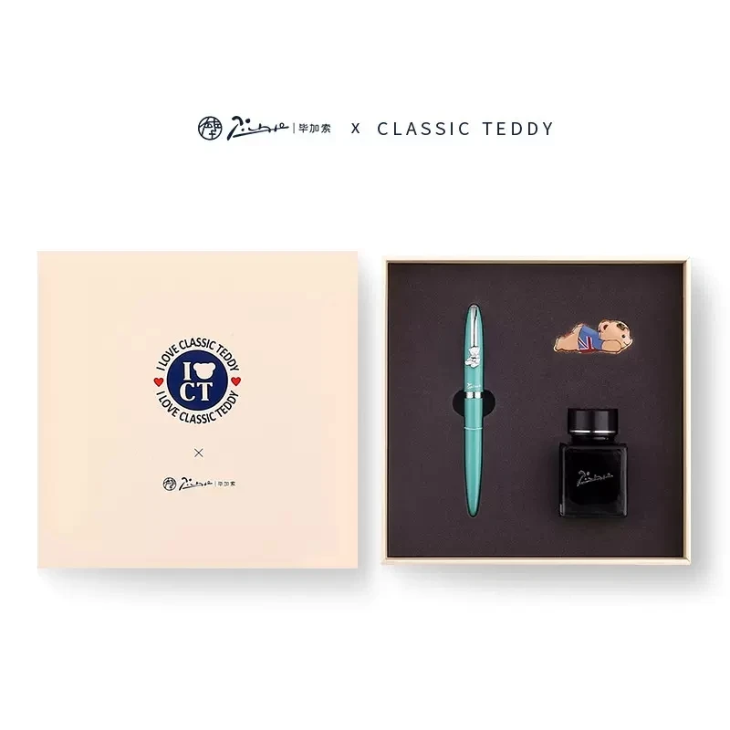 Pimio PS-922 Classic Teddy Bear EF Nib Fountain Pen Set Gift Box Supplies School Office Stationery Black Ink