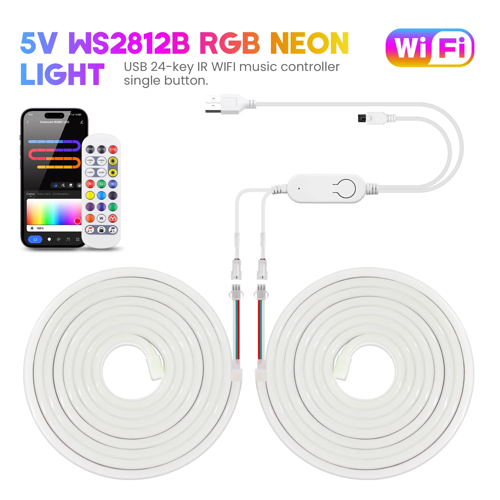 10M TUYA WiFi Neon RGBIC Strip Light 5V USB WS2812B Adresowalne oświetlenie wstążkowe Współpracuje z domem Alexa Google Dream Color