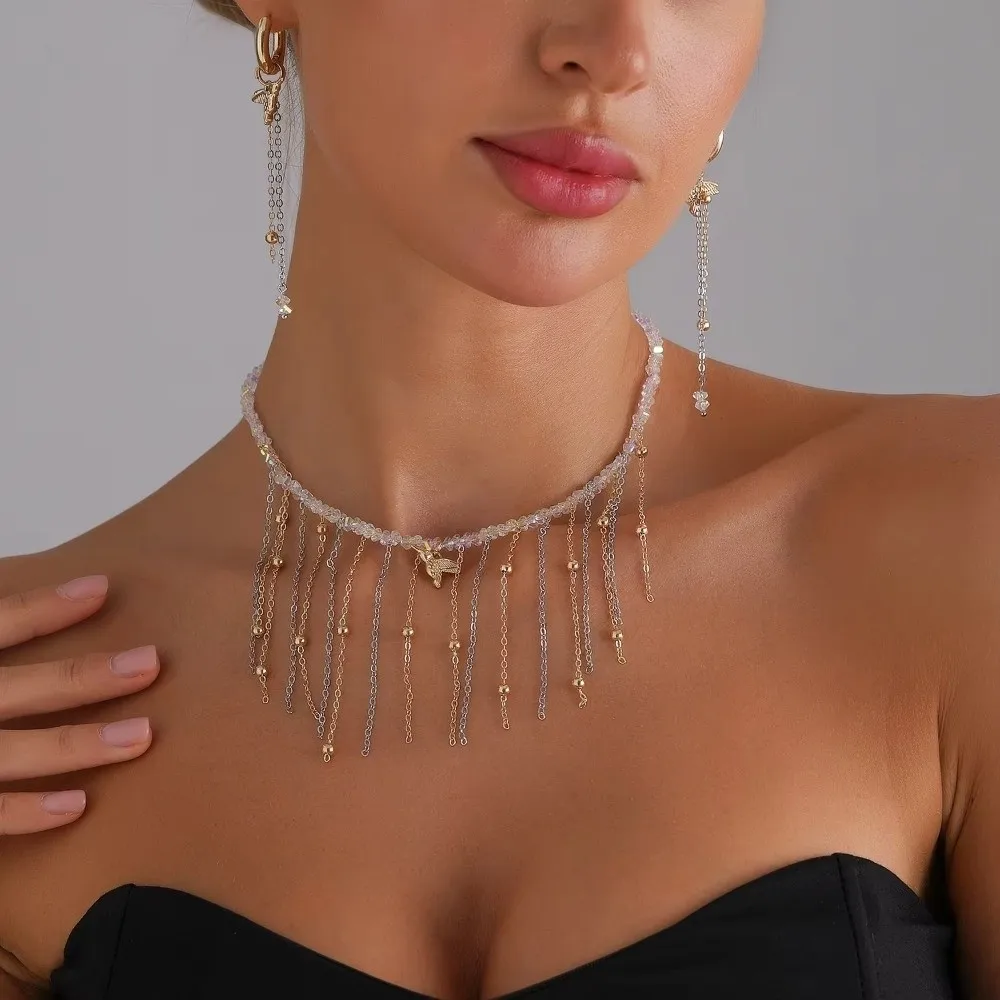 جديد Y2k الطيور قلادة قابل للتعديل سبائك الزنك شرابات المختنق استرخى أقراط النساء