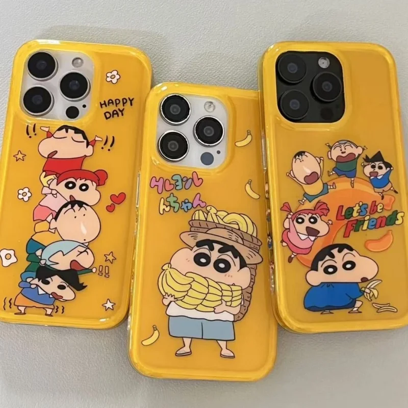 

Japan Funny Comic Cartoon Cute Crayon Shin-chan Happy partne protect Phone case For iPhone 11 12 13 14 15 16 Pro Max Plus Cover