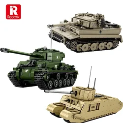 World Of Tanks Series Building Blocks Military Army WWII Classic Tiger TOG2 M4 Sherman Tank Heavy Armored Vehicle Kids Toys Gift