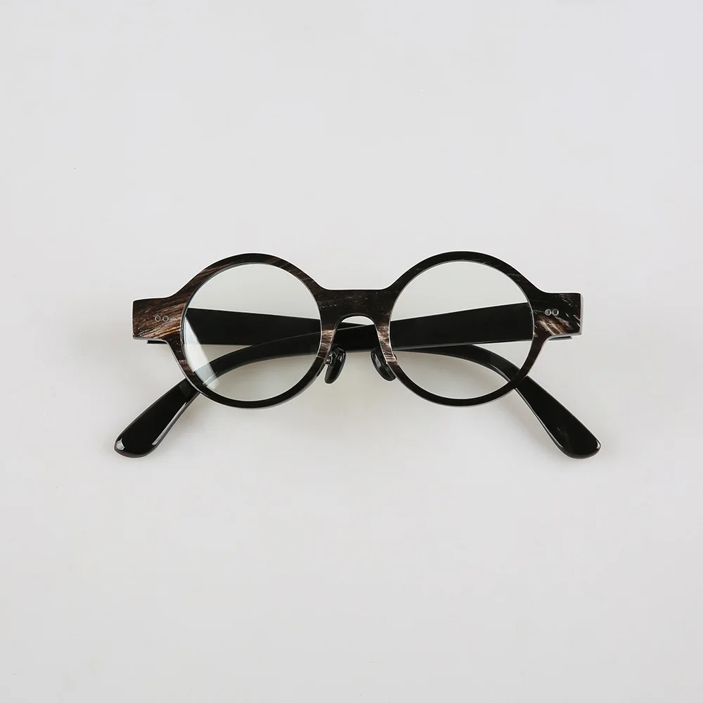 Women Man Glasses Frames Round Stripes Vintage Retro Handmade Buffalo Horn Reading Prescription Optical Lens Myopia Eyeglasses