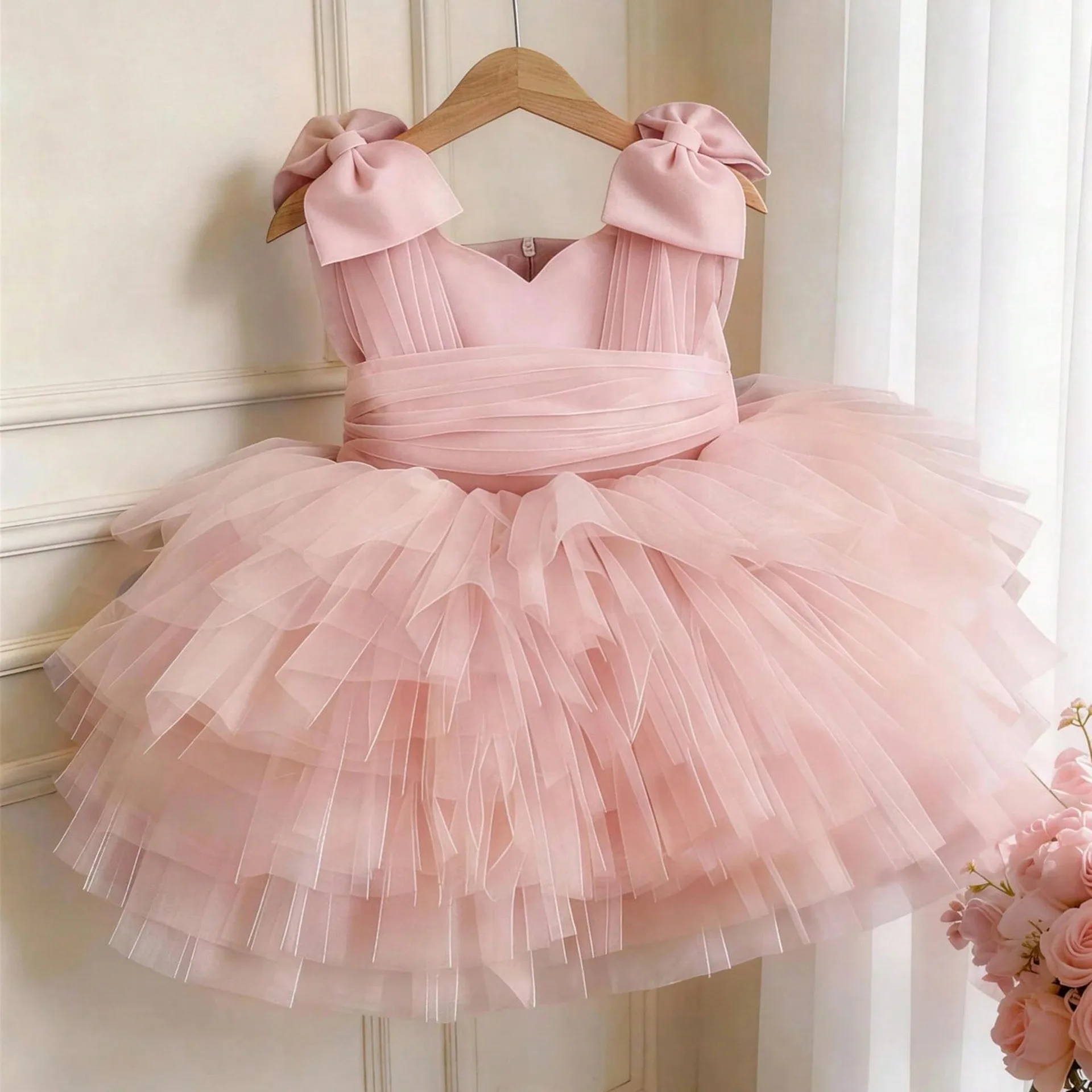 

Baby Girls Ruffles Tulle Tutu Princess Dress For Toddler Kids Wedding Party 1st Birthday Baptism Formal Banquet Puffy Vestidos
