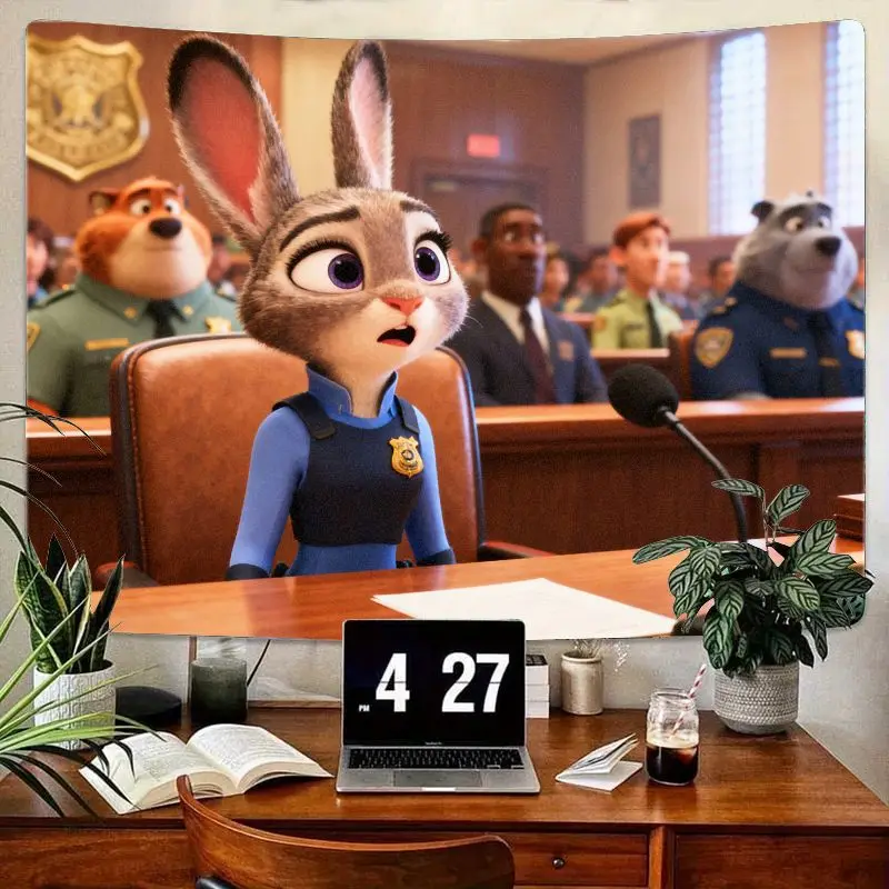 

1PC Disney Zootopia Judy Hopps Tapestry, Cute Police Officer Courtroom Wall Art, Modern Polyester Room Decor for Fans Gift.