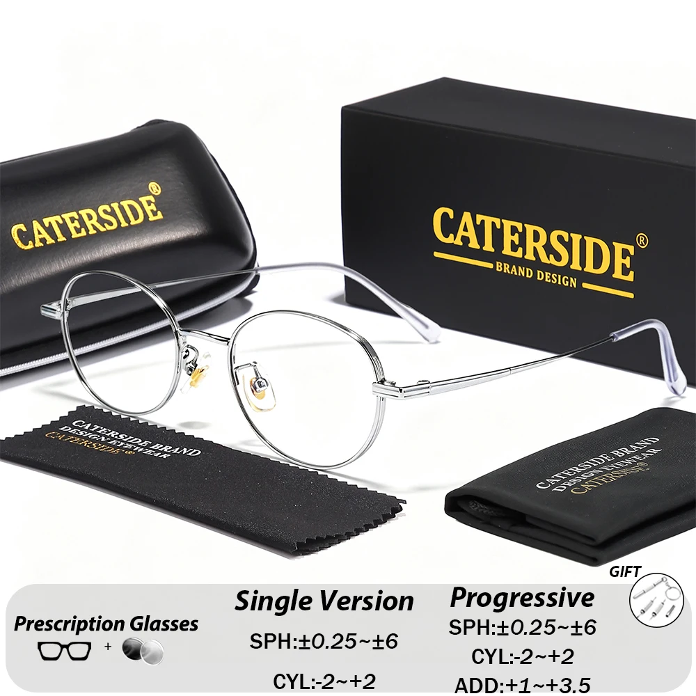 CATERSIDE Women Optics Eyeglass Small Titanium Oval Frame for High Prescription Decorative Myopia Glasses Daily Reading Glasses