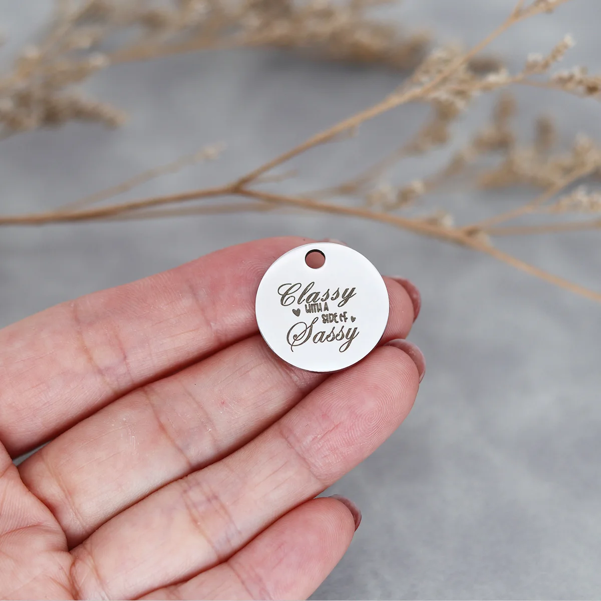 

3Pcs/lot Classy with A Side Of Sassy Laser Engraved Stainless Steel Disc Message Charm Pendants For Jewelry Making Diy