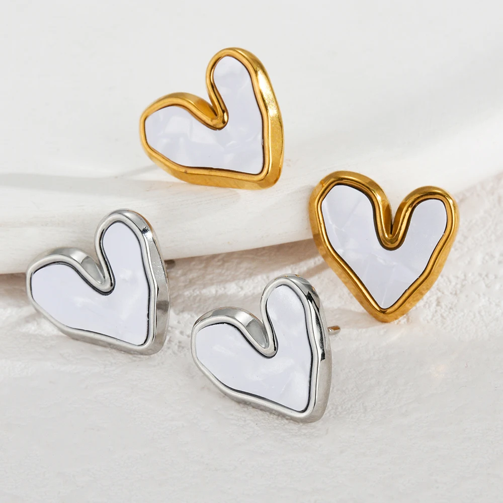 Fashion Stainless Steel White Shell Heart Shaped Series Earrings Simple Charm Smooth Metal Earrings For Women Jewelry Party Gift