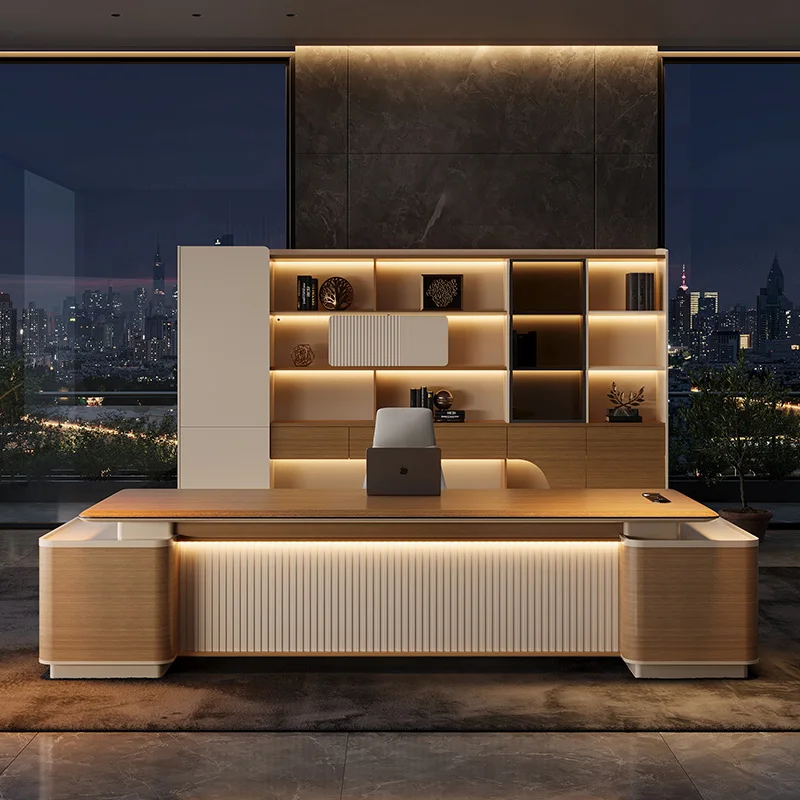 

Chairperson President General Manager High End Executive Office Desk Luxury With Storage Drawers L Shapes Led Computer Desks