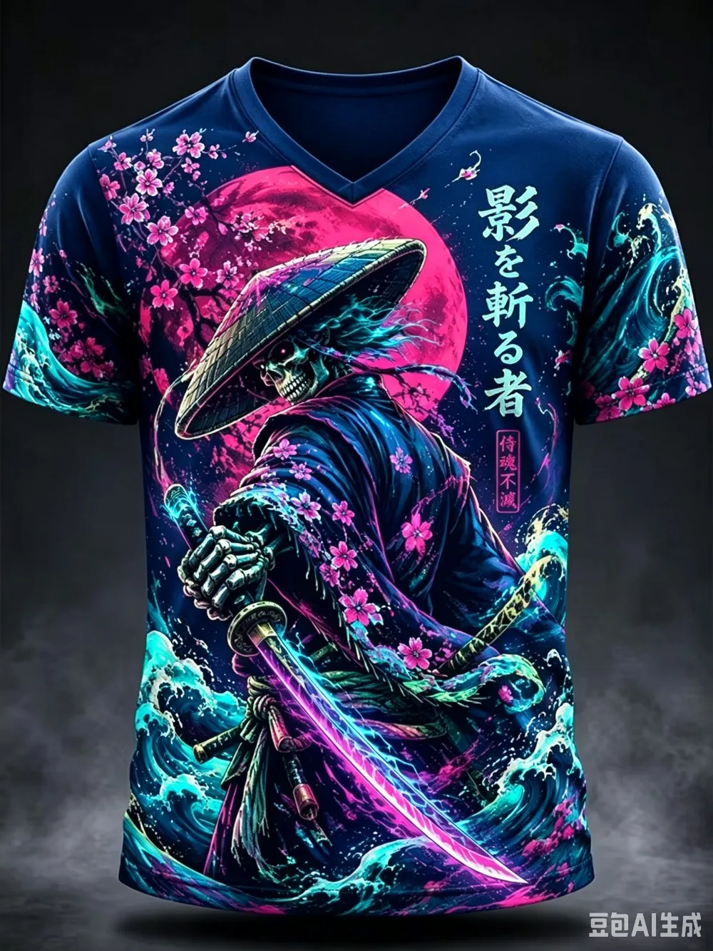 Skeleton Warrior Pattern Gothic Punk 3D Print Sport Quickdrying Breath Men V-neck T-Shirt Outdoor Street Casual Parent-Child Top